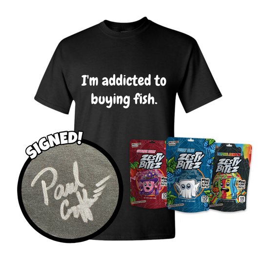 Addicted to Buying Fish T-Shirt (Signed with Zesty Bitez)